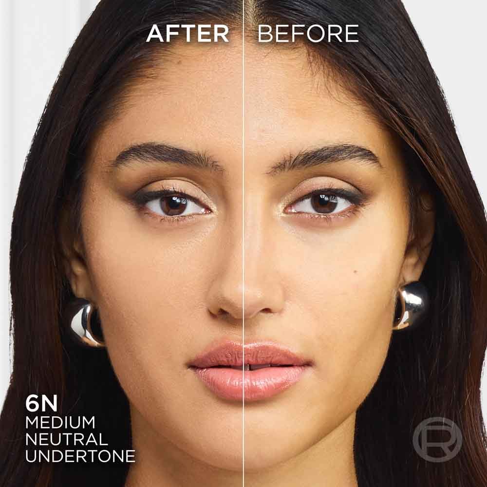 True Match liquid foundation 6N medium neutral undertone - Before After